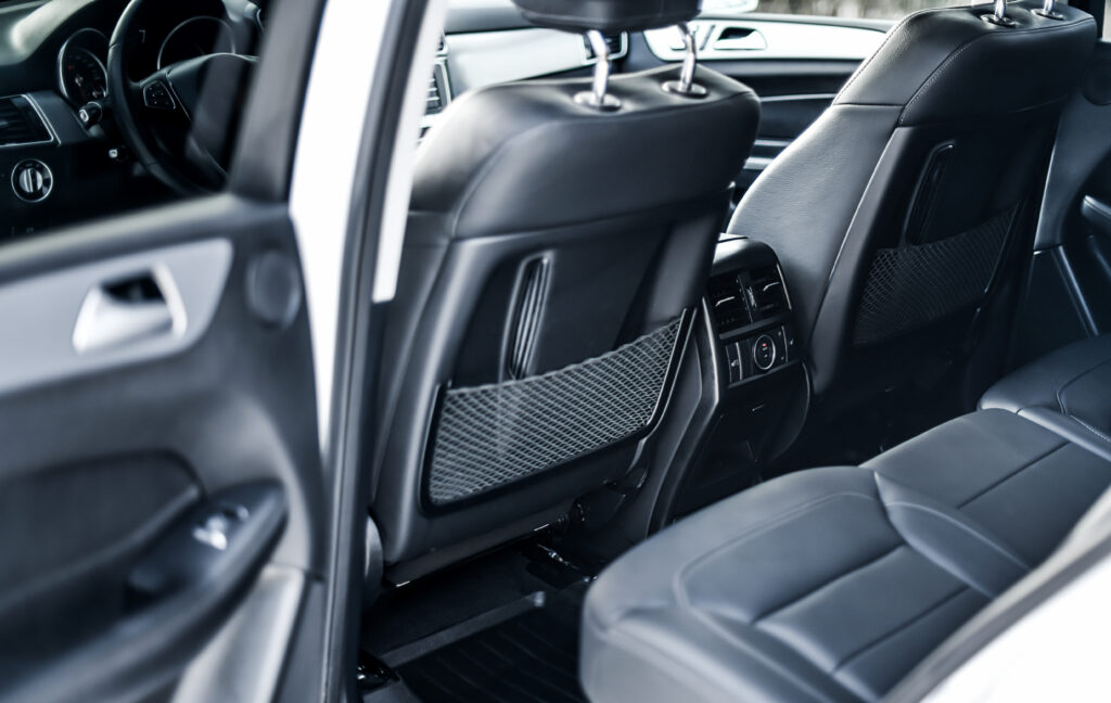 Luxury leather interior of wedding chauffeur car Essex